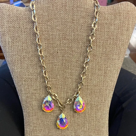 Pink Panache Iridescent Teardrop Necklace with Antique Gold Chain - Picture 3 of 3